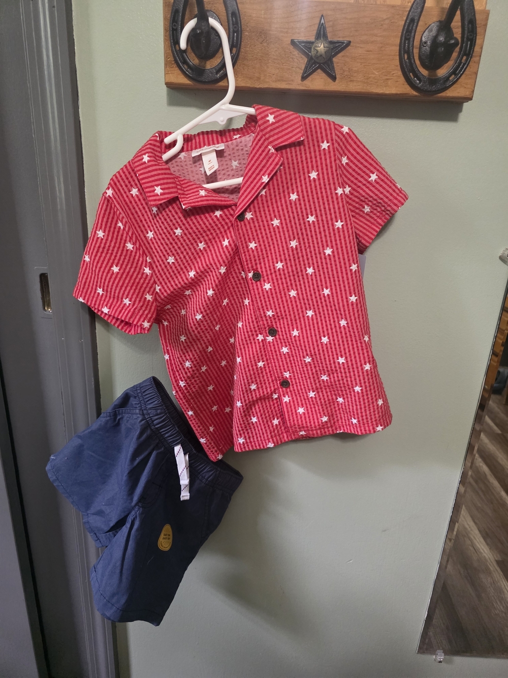 Cat & Jack Red Star Print Shirt and Navy Shorts Matching Set